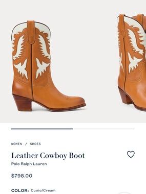 Ralph Lauren Tan and Cream Leather Cowboy Boots